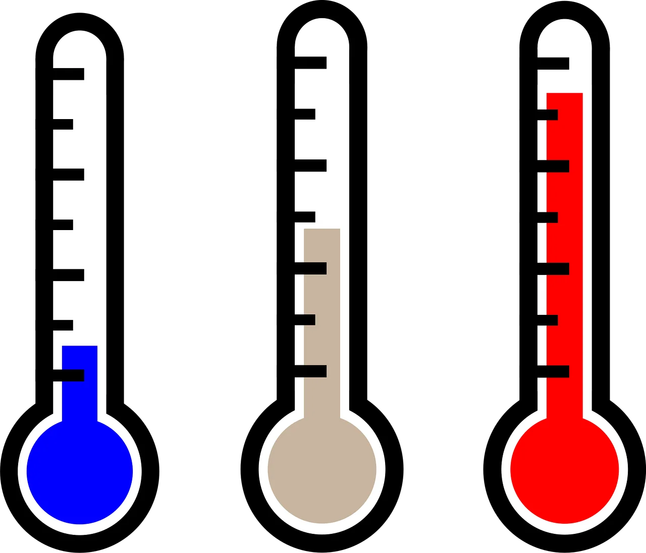 Three Stylized Temperature Measurement Thermometer Clipart Icons in Cool Color Scheme