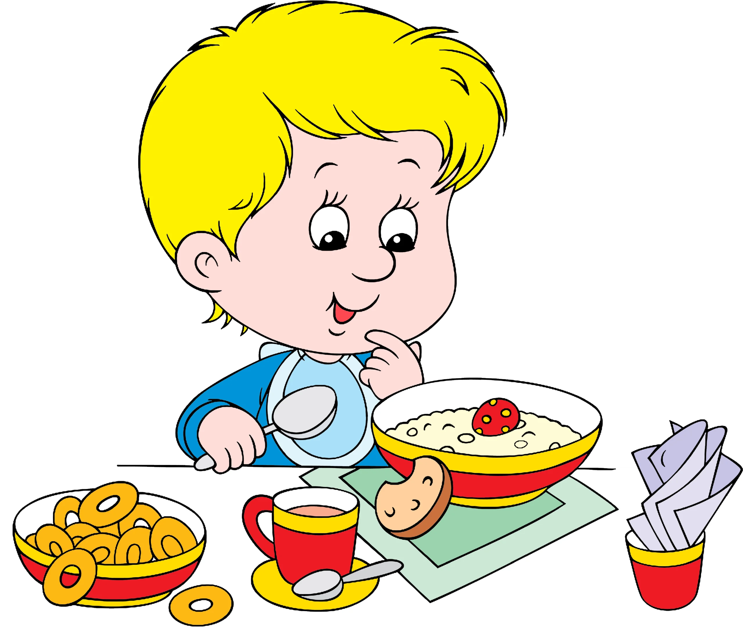 Cheerful Breakfast Scene Clipart: Young Child Enjoying Morning Meal