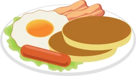 Classic American Breakfast Clipart Scene with Sunny-Side Up Egg and Golden Pancakes
