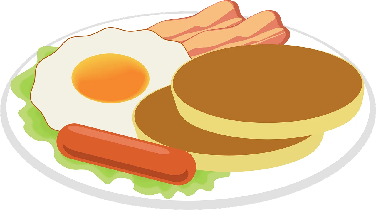 Classic American Breakfast Clipart Scene with Sunny-Side Up Egg and Golden Pancakes