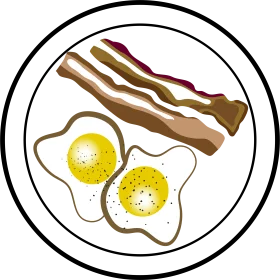 Classic American Breakfast Clipart: Sunny Side Up Eggs and Crispy Bacon Plate