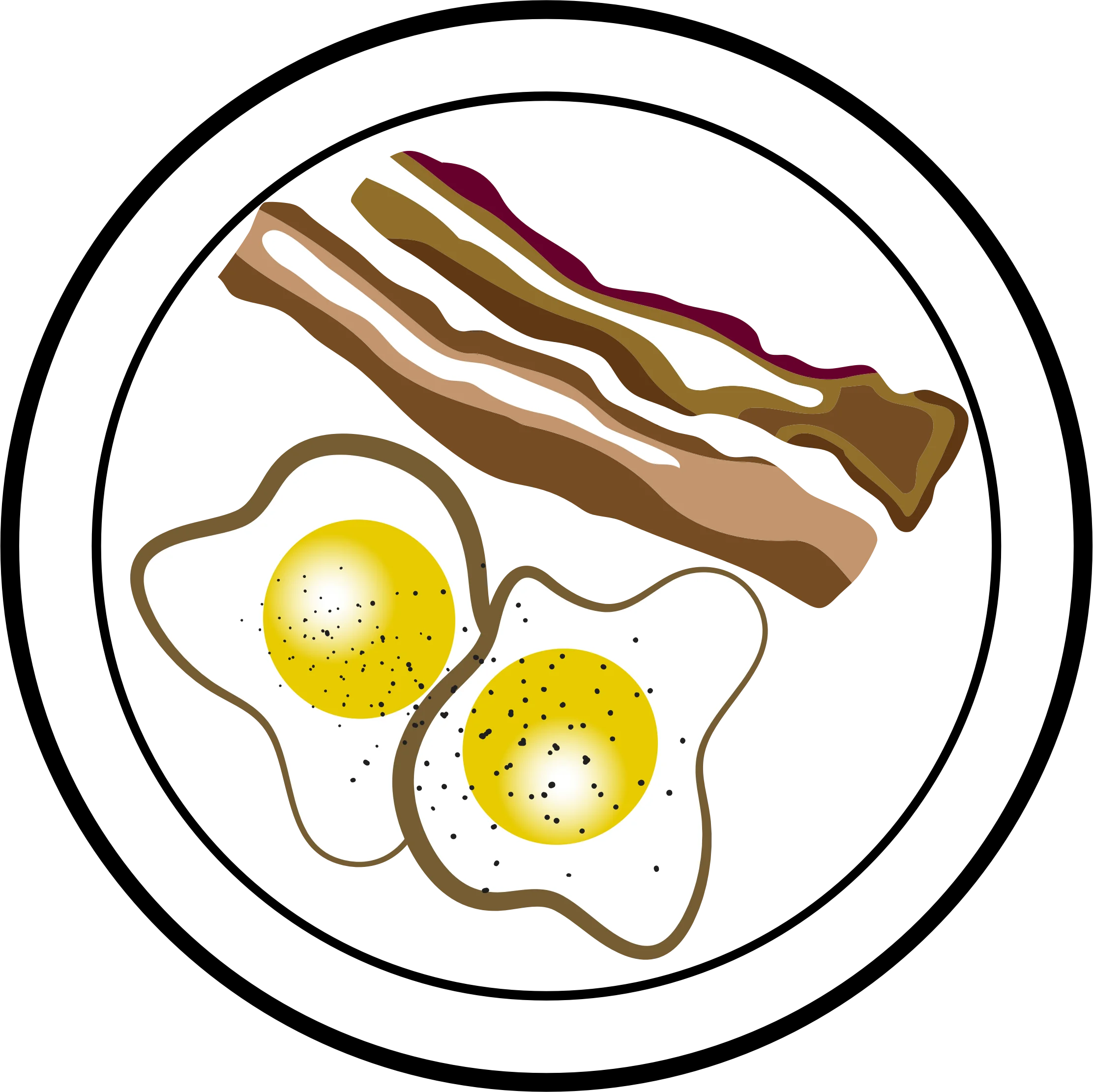 Classic American Breakfast Clipart: Sunny Side Up Eggs and Crispy Bacon Plate
