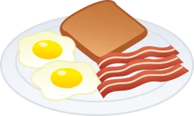 Classic American Breakfast Clipart: Sunny Side Up Eggs, Crispy Bacon, and Toast