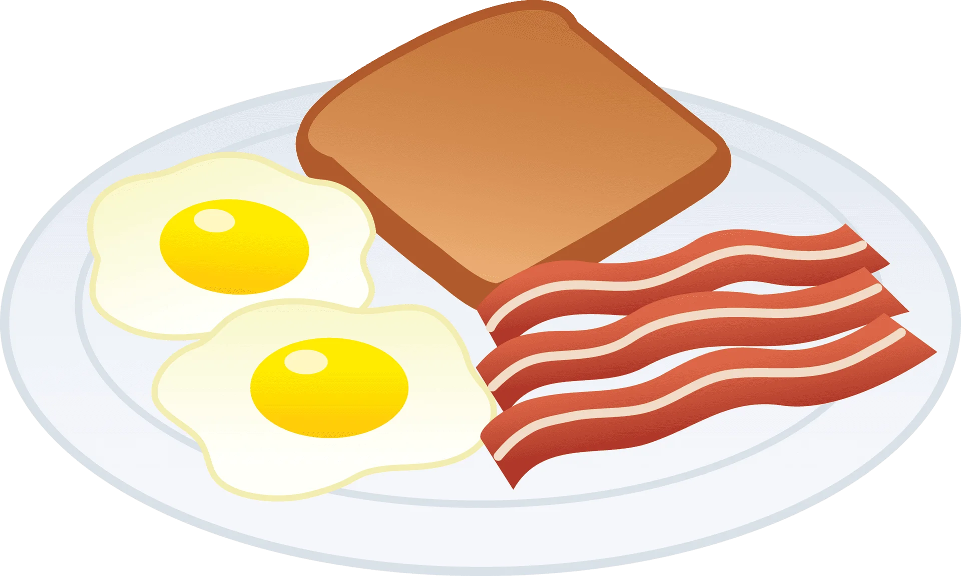 Classic American Breakfast Clipart: Sunny Side Up Eggs, Crispy Bacon, and Toast