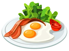 Classic American Breakfast Clipart: Sunny-Side Up Eggs with Crispy Bacon
