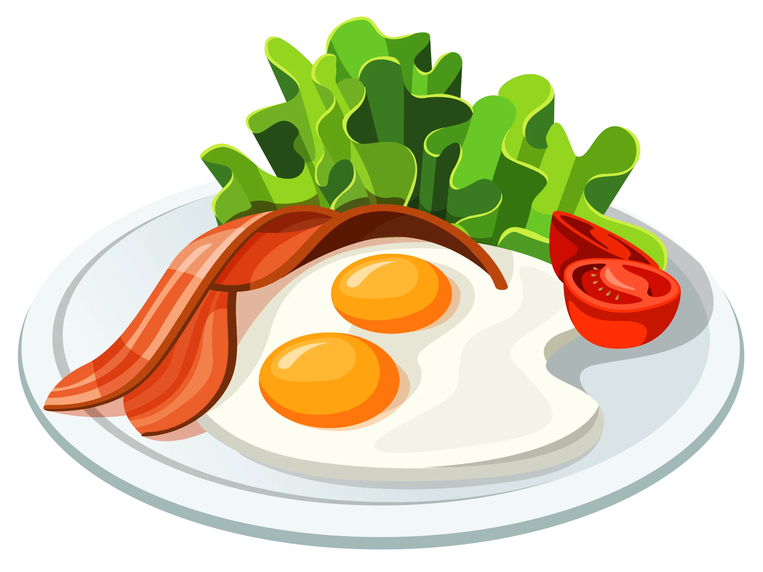 Classic American Breakfast Clipart: Sunny-Side Up Eggs with Crispy Bacon