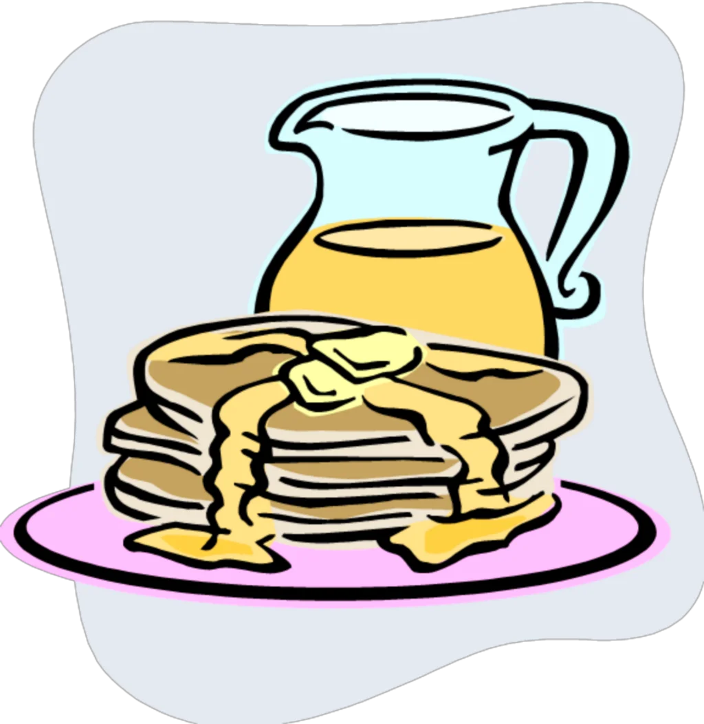 Classic Breakfast Clipart: Fluffy Pancakes with Golden Syrup Pitcher