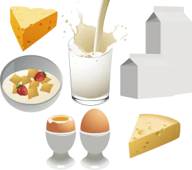 Delightful Breakfast Ingredients Clipart: Milk, Cheese, Eggs, and More