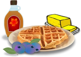 Delightful Breakfast Morning Clipart: Waffles, Maple Syrup, and Fresh Blueberries