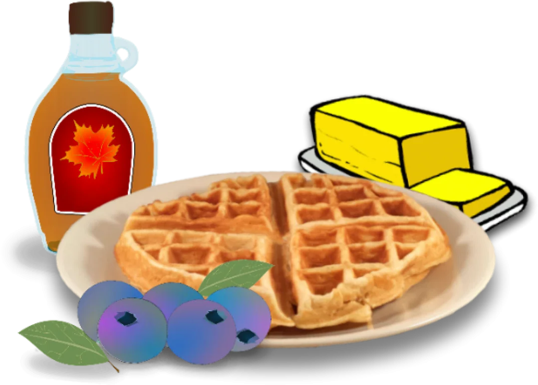 Delightful Breakfast Morning Clipart: Waffles, Maple Syrup, and Fresh Blueberries
