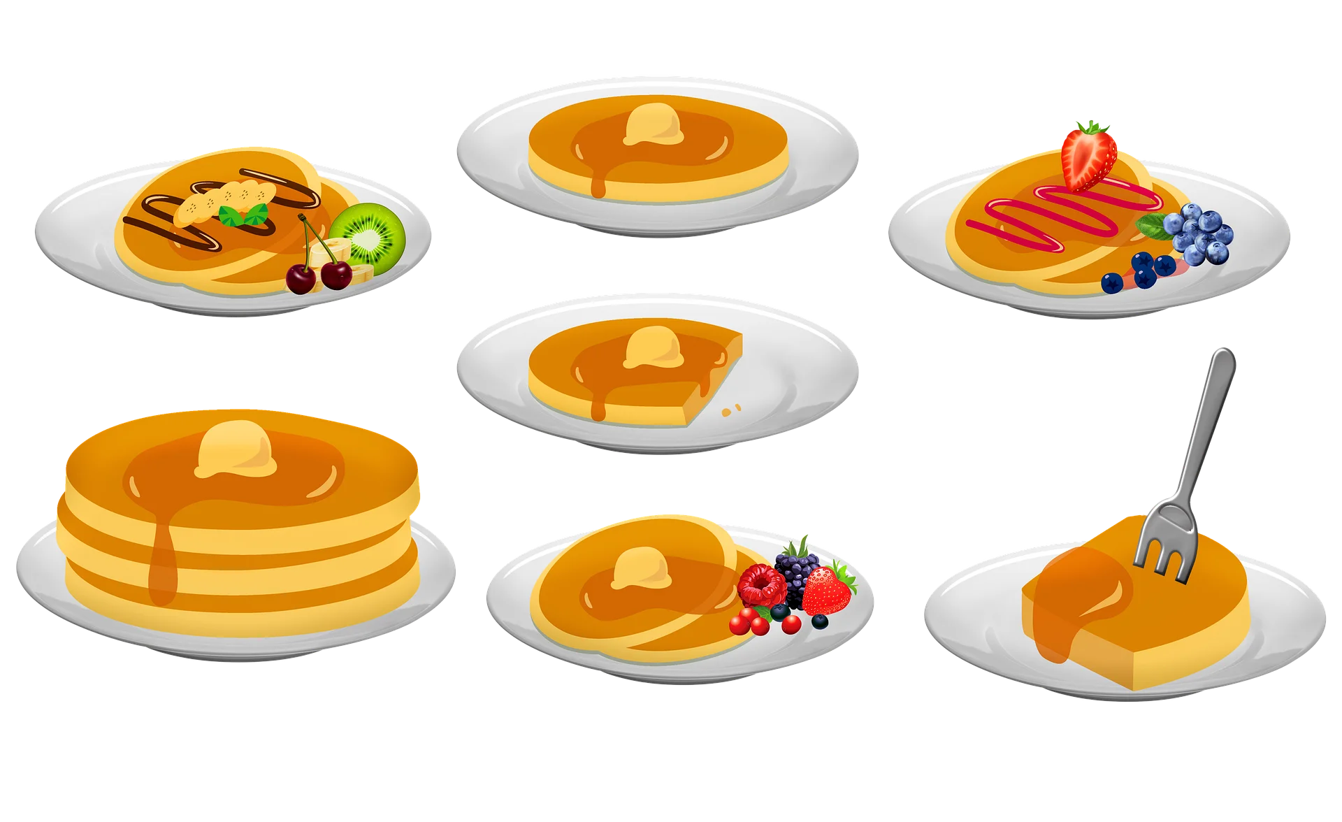 Delightful Breakfast Pancake Clipart Collection with Syrup and Berries