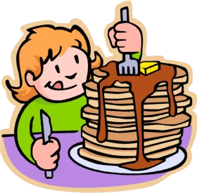 Delightful Cartoon Breakfast Scene with Stacked Pancakes Clipart Illustration