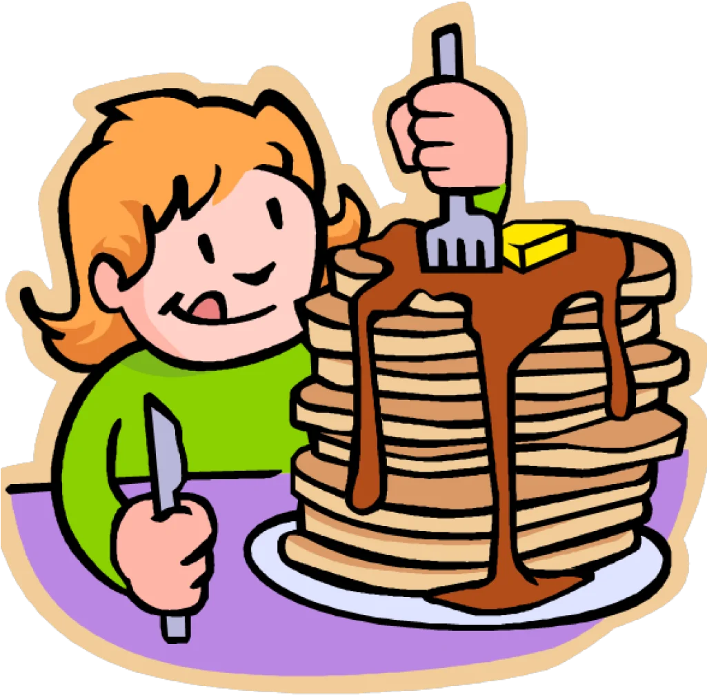 Delightful Cartoon Breakfast Scene with Stacked Pancakes Clipart Illustration