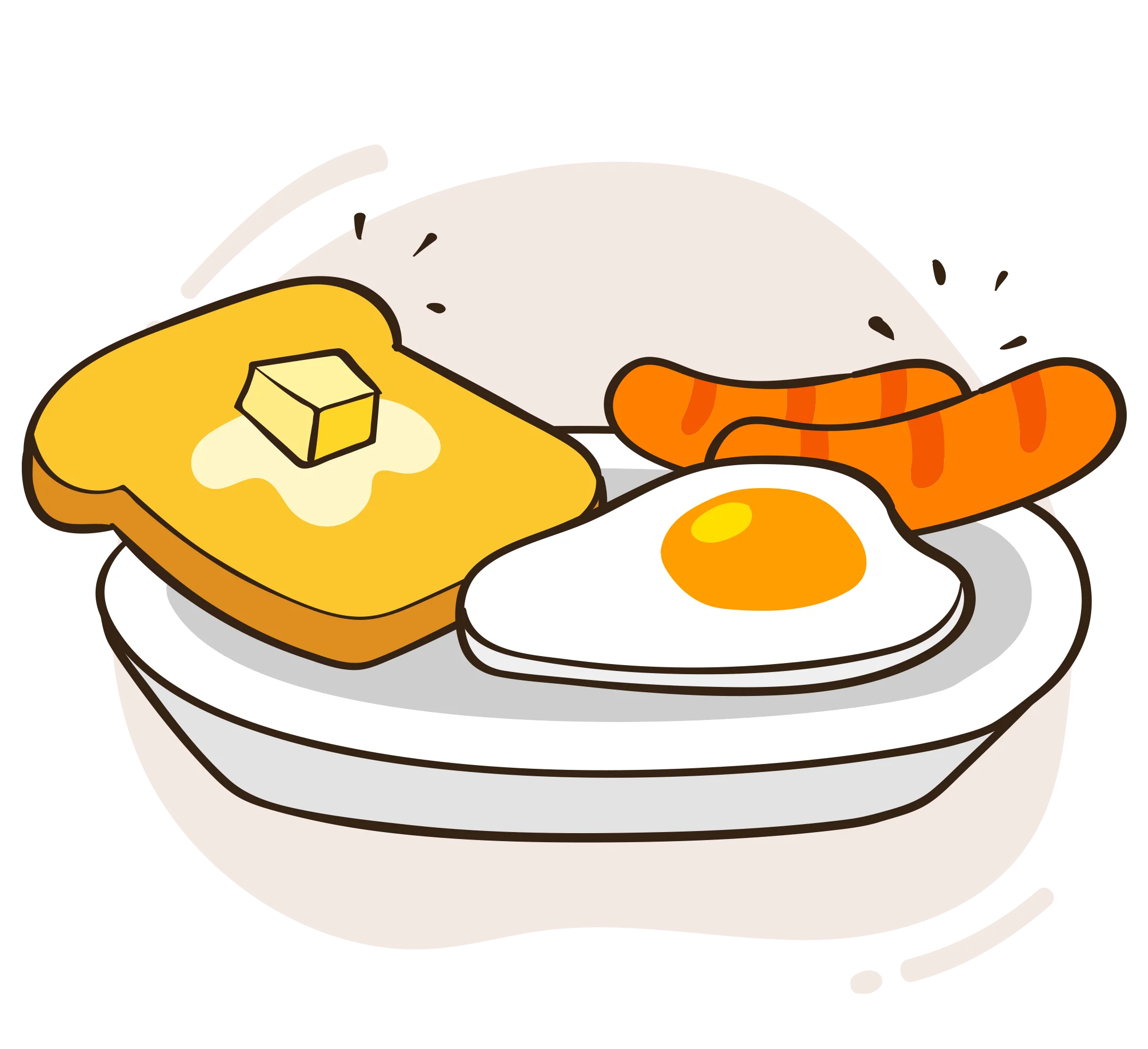 Delightful Morning Meal Clipart: Sunny Side Up Egg, Toast, and Sausage Breakfast Scene