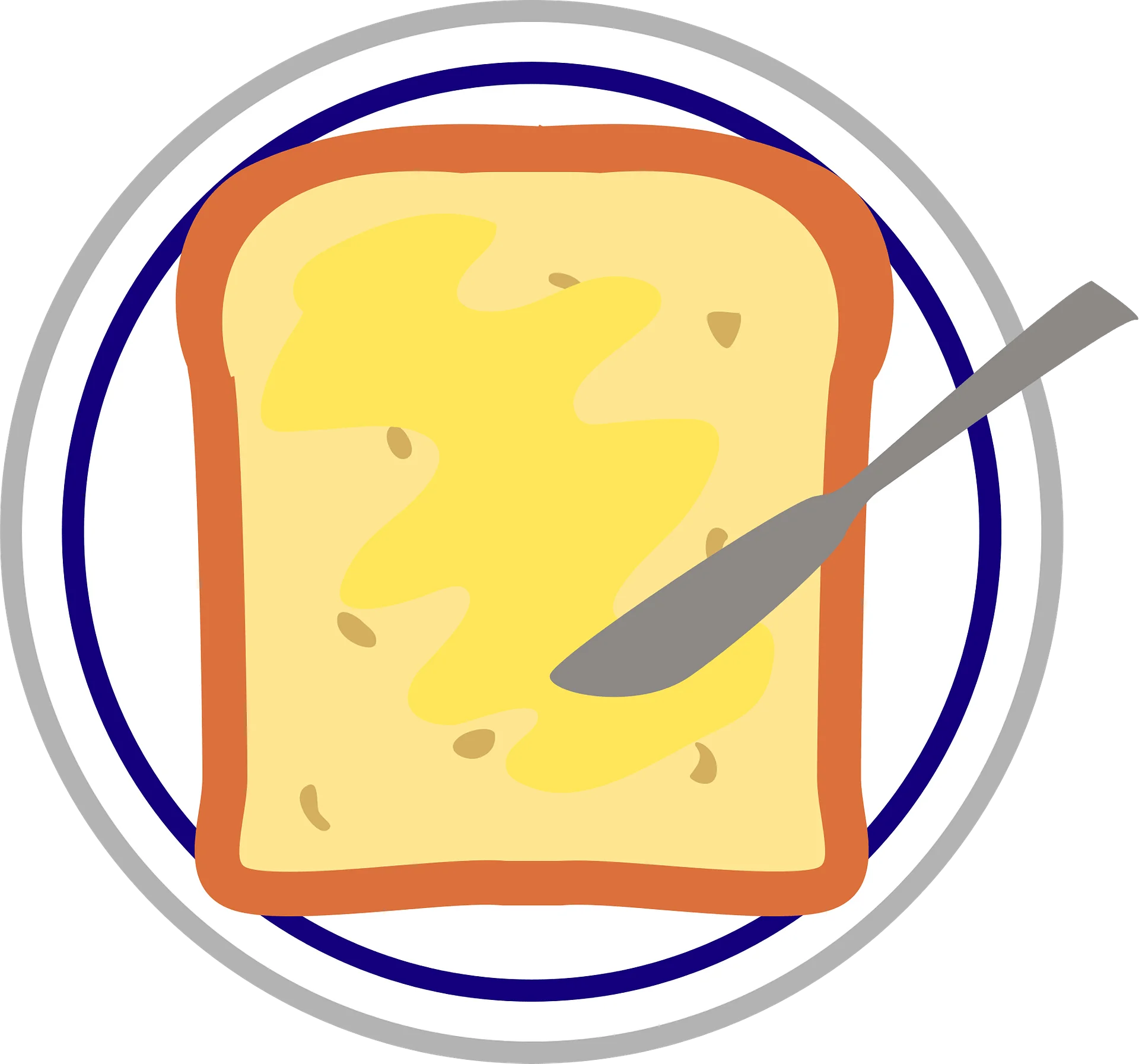 Golden Buttered Toast Slice with Spreading Knife Breakfast Clipart Illustration