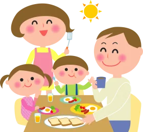 Happy Family Breakfast Time Cartoon Clipart Illustration of Morning Meal