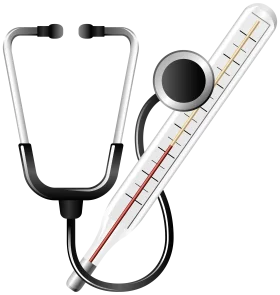 Medical Diagnostic Tools Clipart - Stethoscope and Mercury Thermometer Illustration