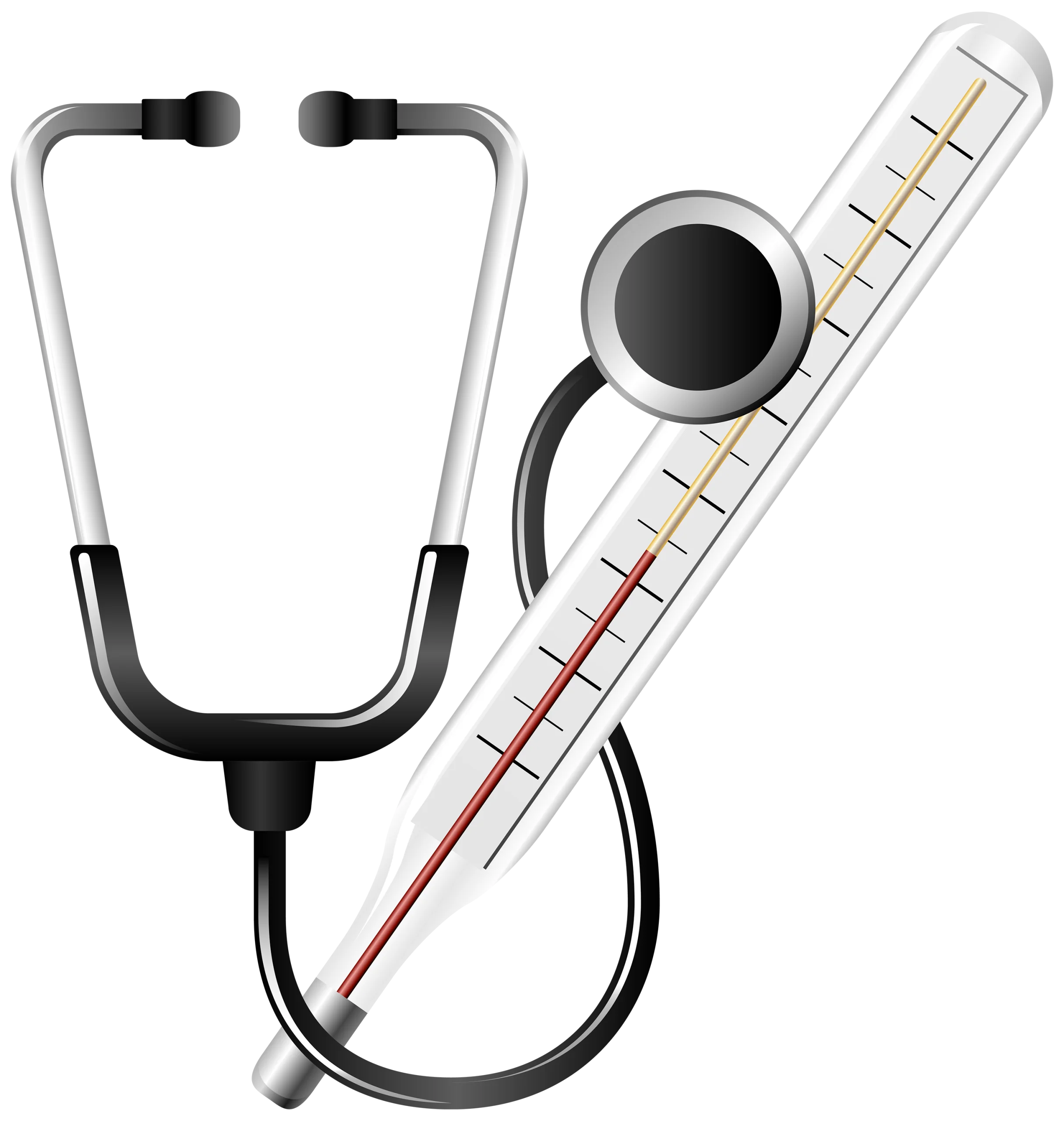 Medical Diagnostic Tools Clipart - Stethoscope and Mercury Thermometer Illustration