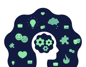 Mental Health and Cognitive Process Visualization Clipart with Interconnected Elements