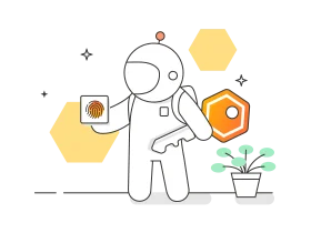 Minimalist Blockchain Technology Clipart with Robotic Assistant and Network Symbols