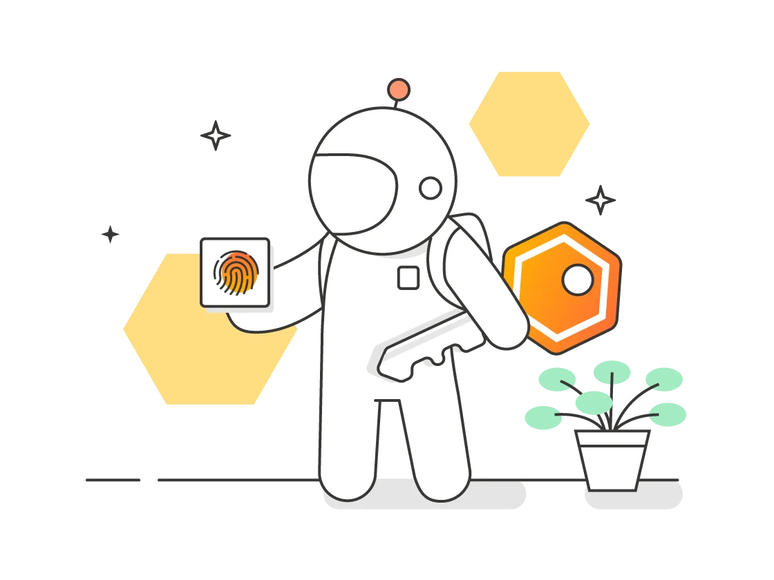 Minimalist Blockchain Technology Clipart with Robotic Assistant and Network Symbols