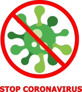 Stop Coronavirus Green Virus Icon with Prohibition Sign Clipart Symbol