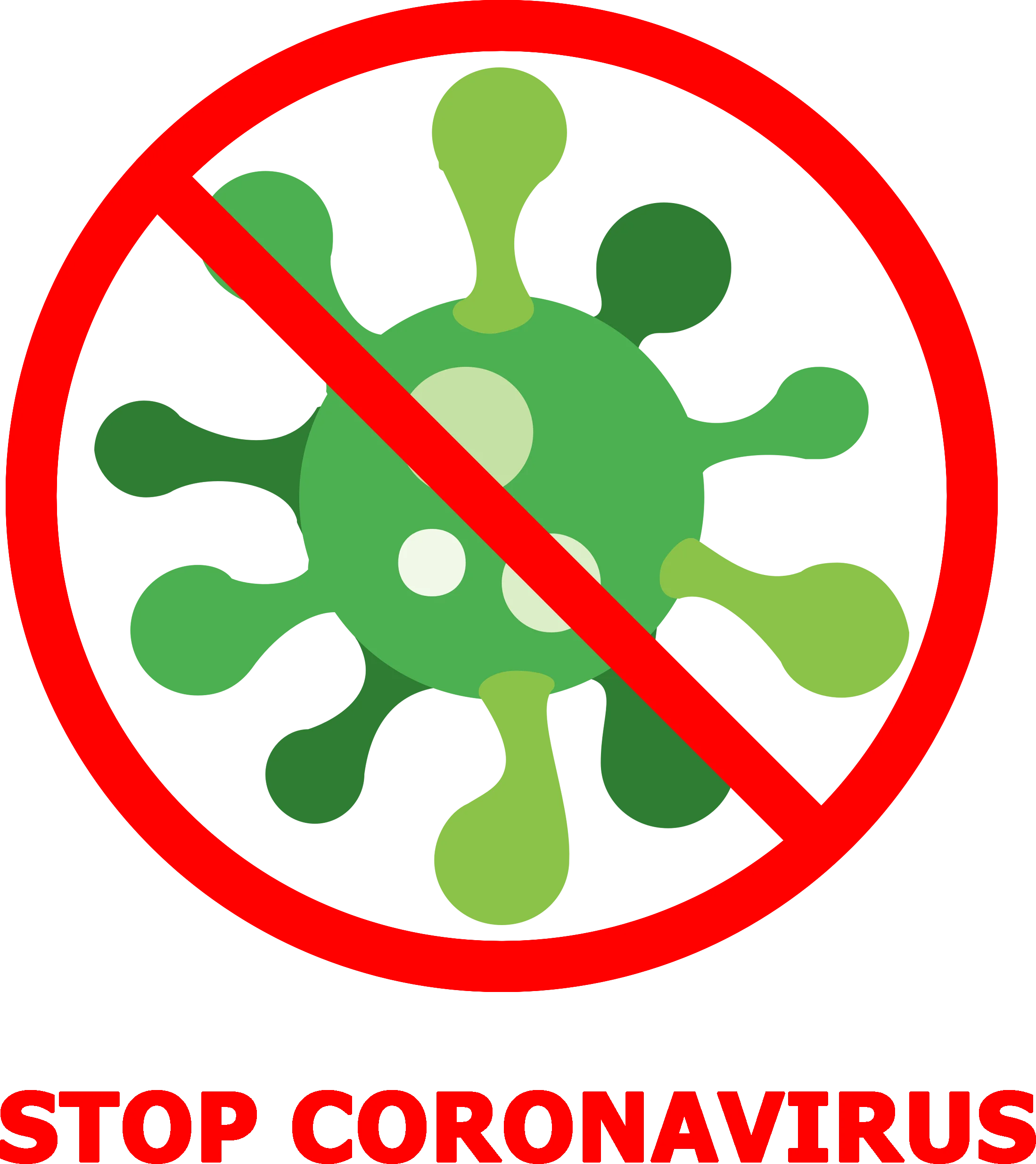 Stop Coronavirus Green Virus Icon with Prohibition Sign Clipart Symbol