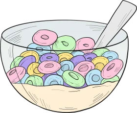 Whimsical Cheerful Pastel Colored Breakfast Cereal Clipart Illustration