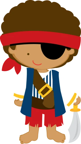 Adorable Little Pirate Boy with Curly Hair Playful Cartoon Clipart Adventure