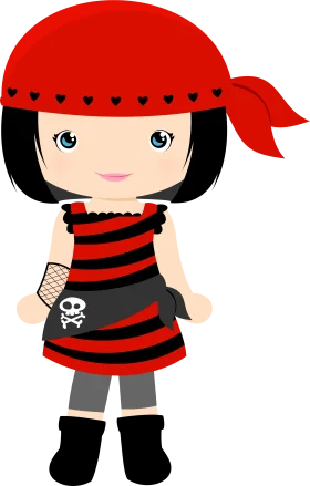Adorable Little Pirate Girl Clipart with Playful Skull Accessory and Bold Stripes