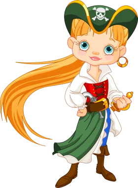 Adorable Young Female Pirate Clipart with Playful Cartoon Style