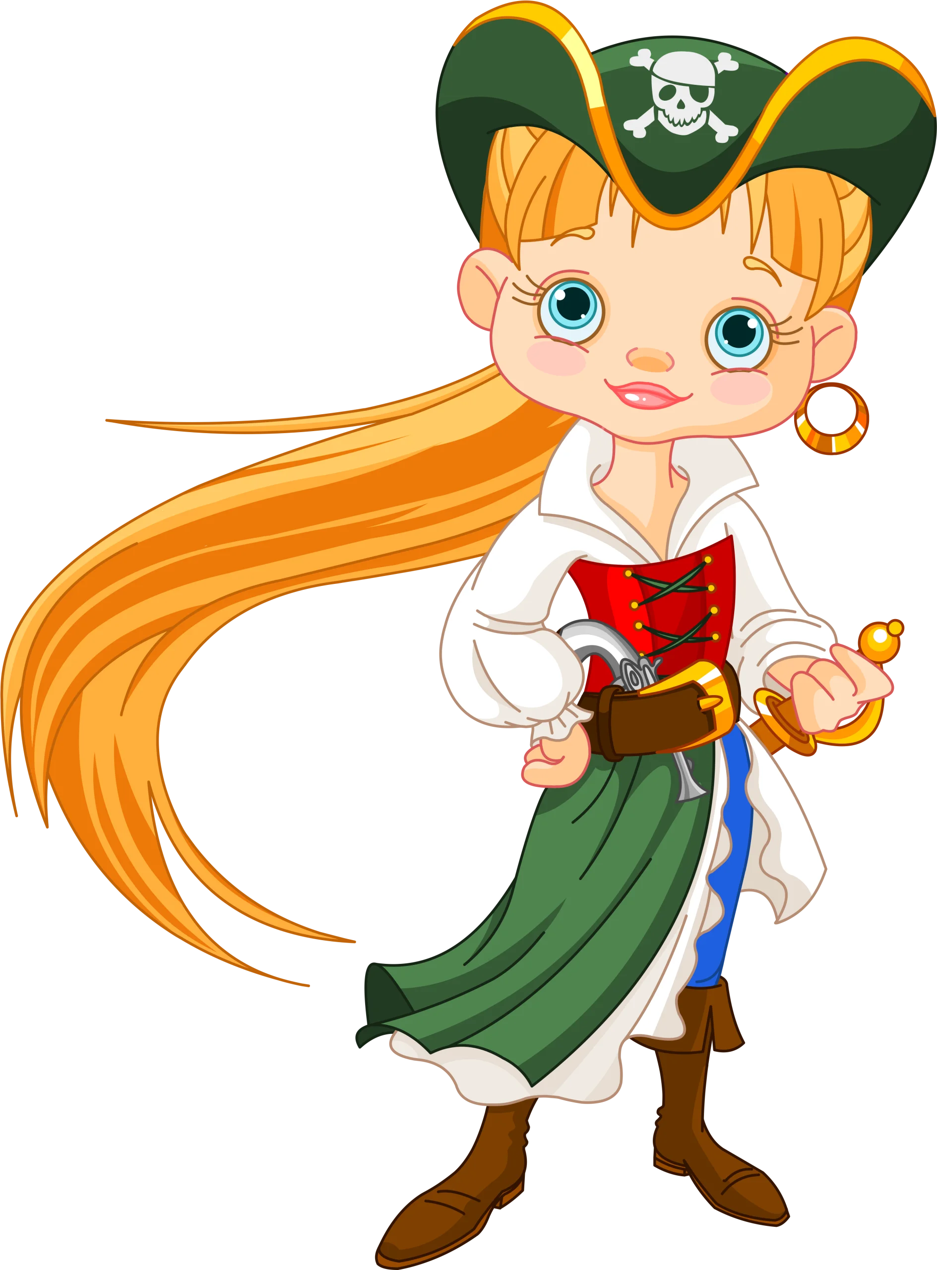 Adorable Young Female Pirate Clipart with Playful Cartoon Style