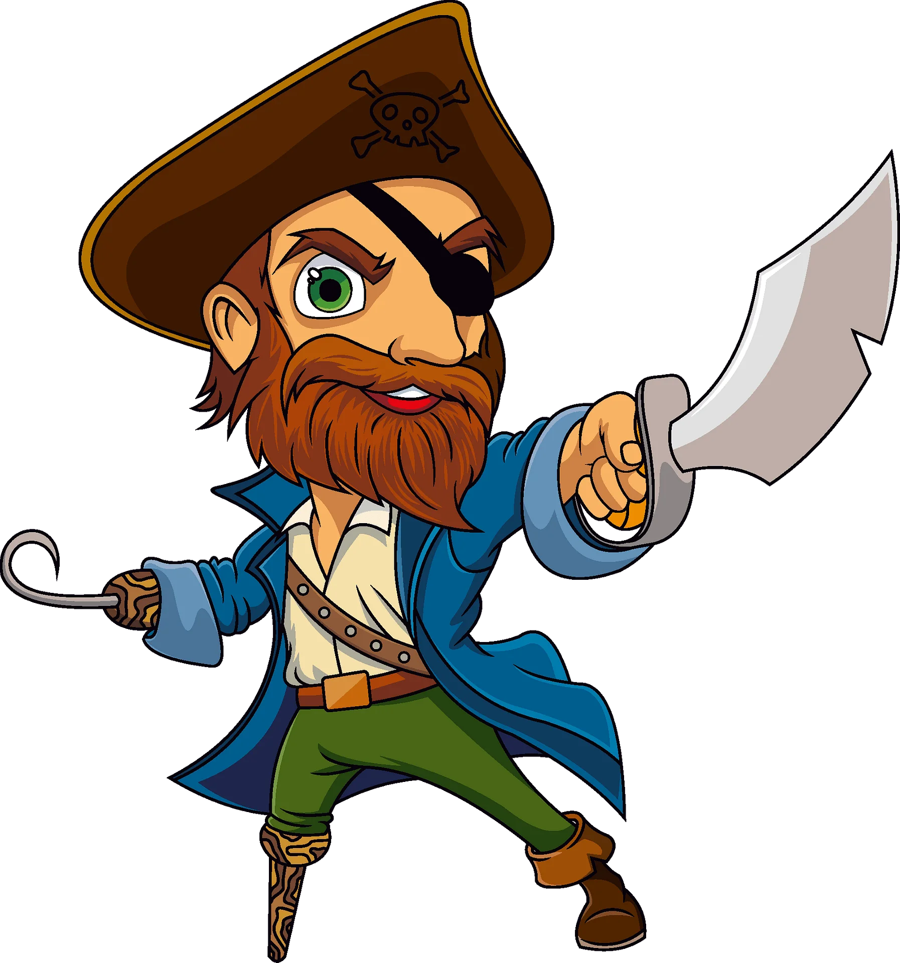 Adventurous One-Eyed Bearded Pirate Sailor Cartoon Clipart Character Design