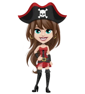 Charming Female Pirate Cartoon Character in Playful Pirate Clipart Style
