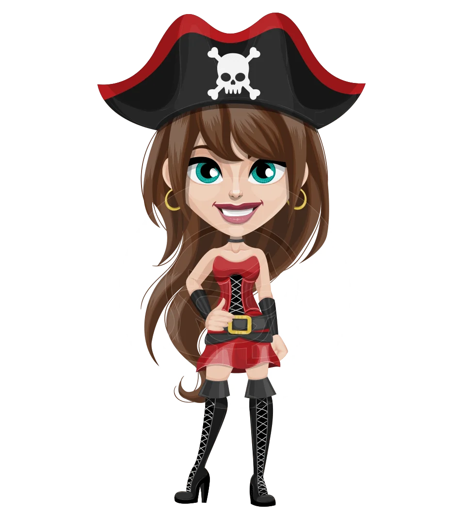 Charming Female Pirate Cartoon Character in Playful Pirate Clipart Style
