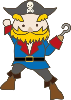 Cheerful Cartoon Pirate Clipart with Skull Hat and Hook Hand