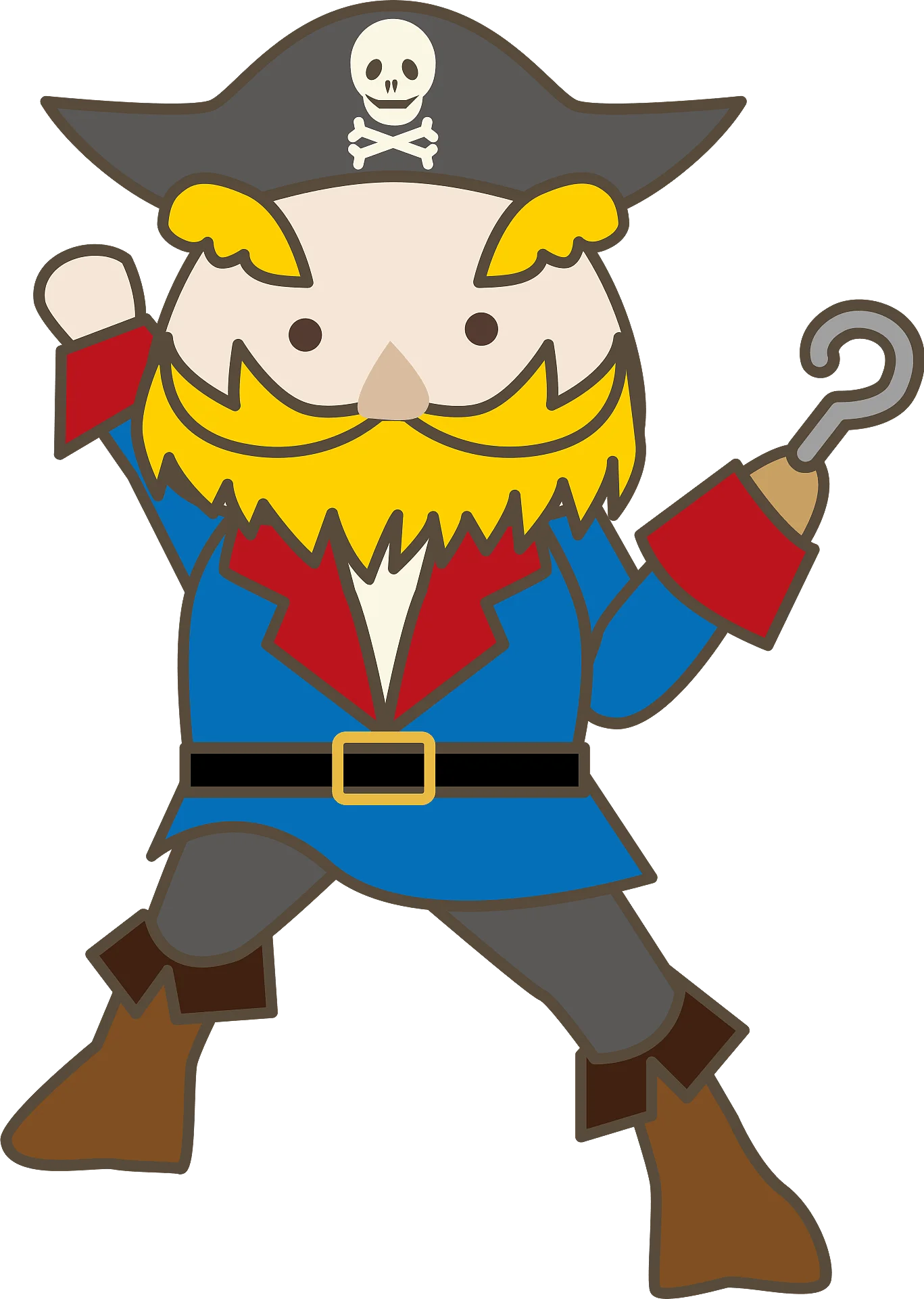 Cheerful Cartoon Pirate Clipart with Skull Hat and Hook Hand