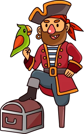 Cheerful Cartoon Pirate with Colorful Parrot Clipart Adventure Scene