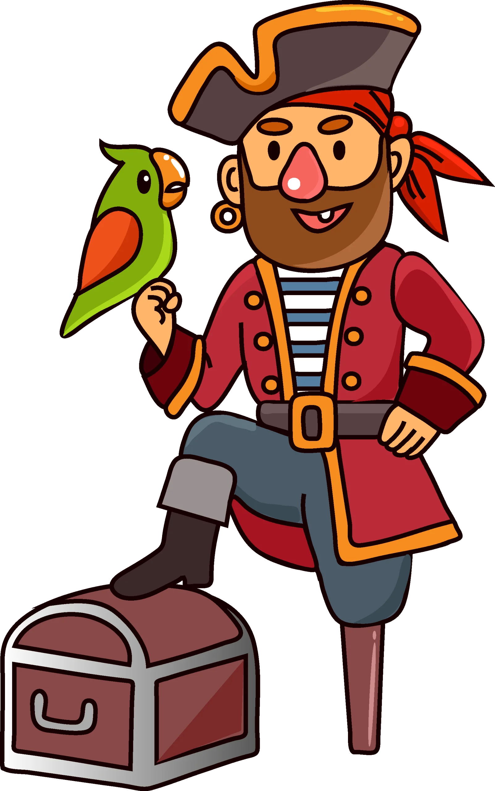 Cheerful Cartoon Pirate with Colorful Parrot Clipart Adventure Scene