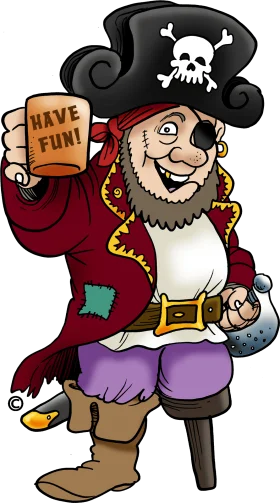 Cheerful One-Legged Pirate Clipart with Playful 'Have Fun' Message