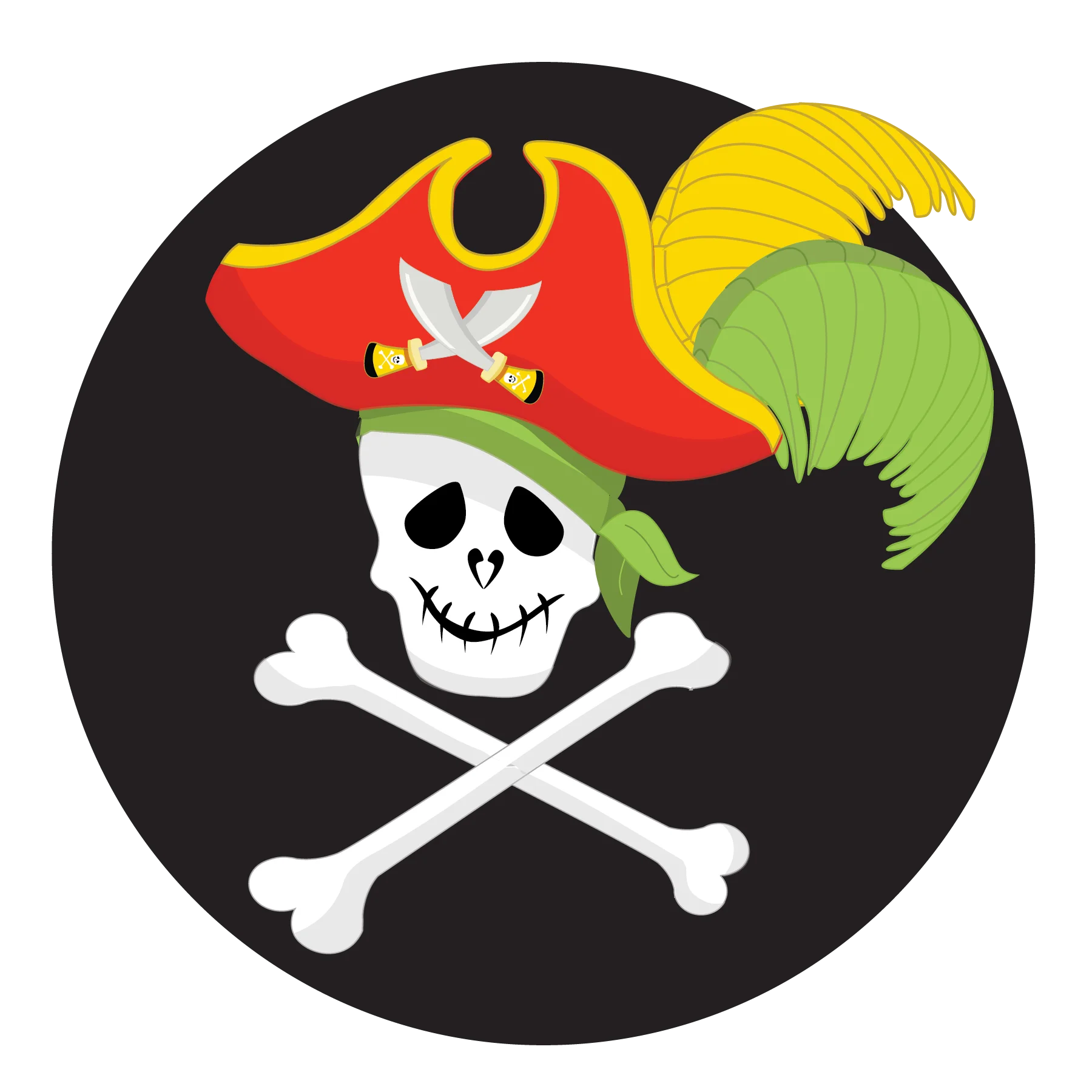 Classic Pirate Skull and Crossbones Clipart with Red Captain's Hat