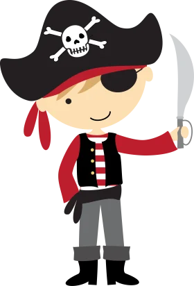 Cute Little Adventurous Pirate Boy with Skull Hat Cartoon Clipart Design