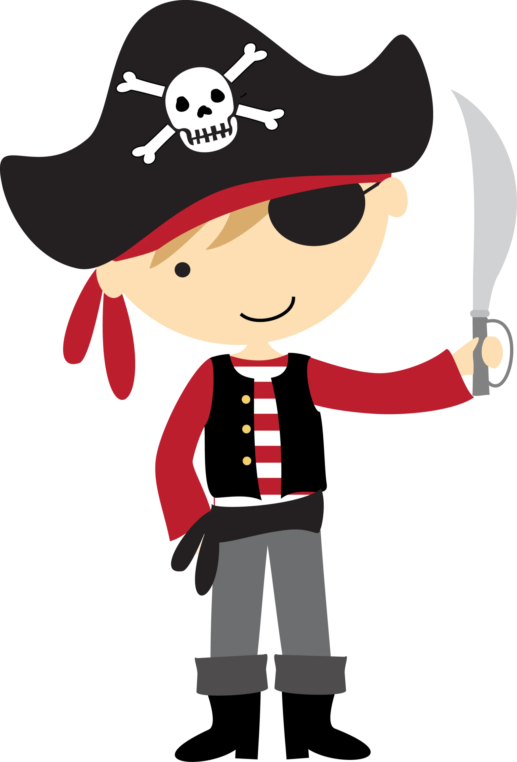 Cute Little Adventurous Pirate Boy with Skull Hat Cartoon Clipart Design