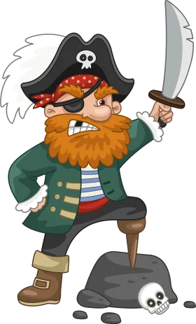Fierce One-Legged Pirate Captain Clipart with Sword and Skull Charm