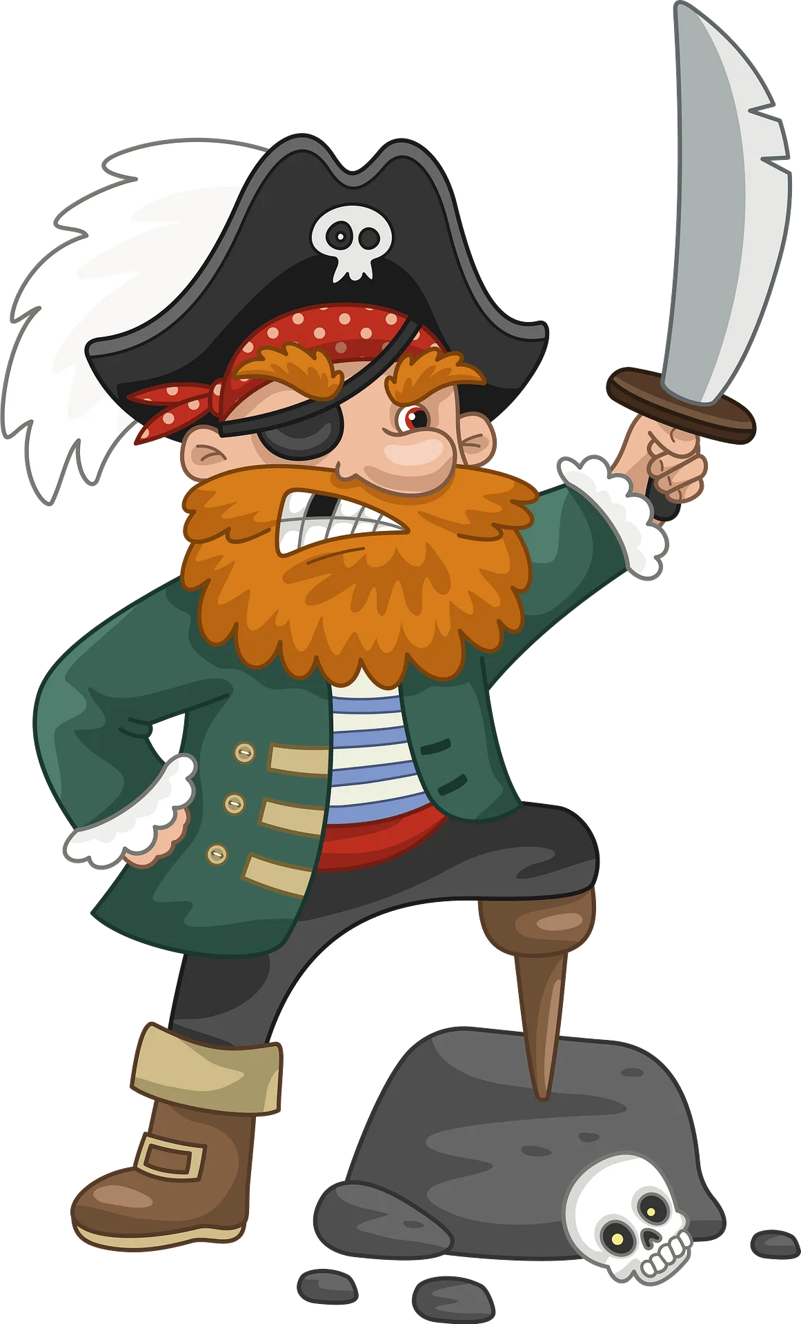 Fierce One-Legged Pirate Captain Clipart with Sword and Skull Charm