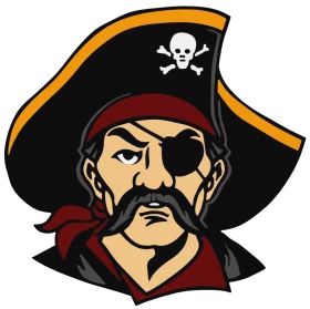Fierce Pirate Captain Mascot with Skull Emblem Clipart Illustration Design