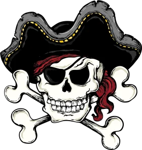 Menacing Skull Pirate Clipart with Crossbones and Classic Tricorn Hat