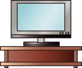 Minimalist Flat-Screen Television Clipart with Wooden Stand Design