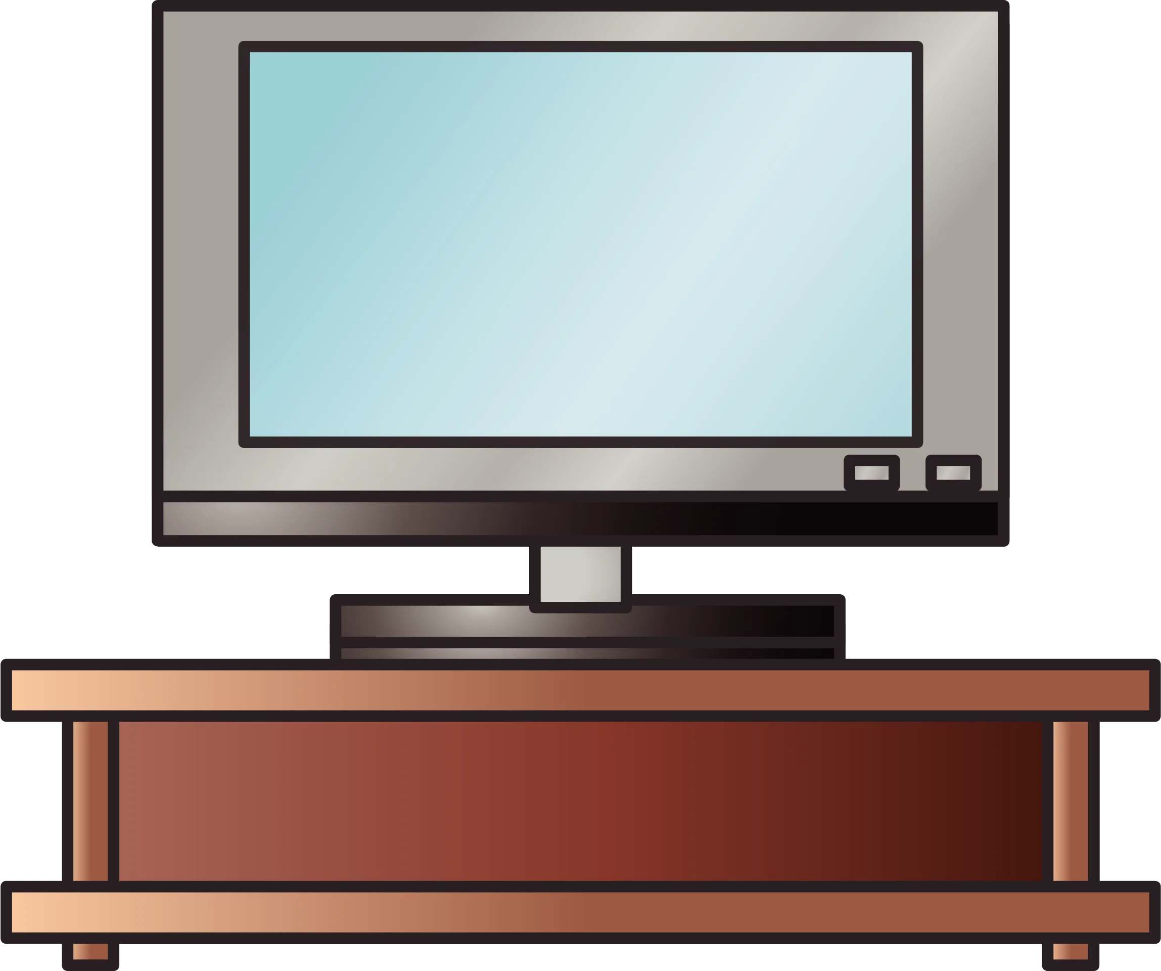 Minimalist Flat-Screen Television Clipart with Wooden Stand Design