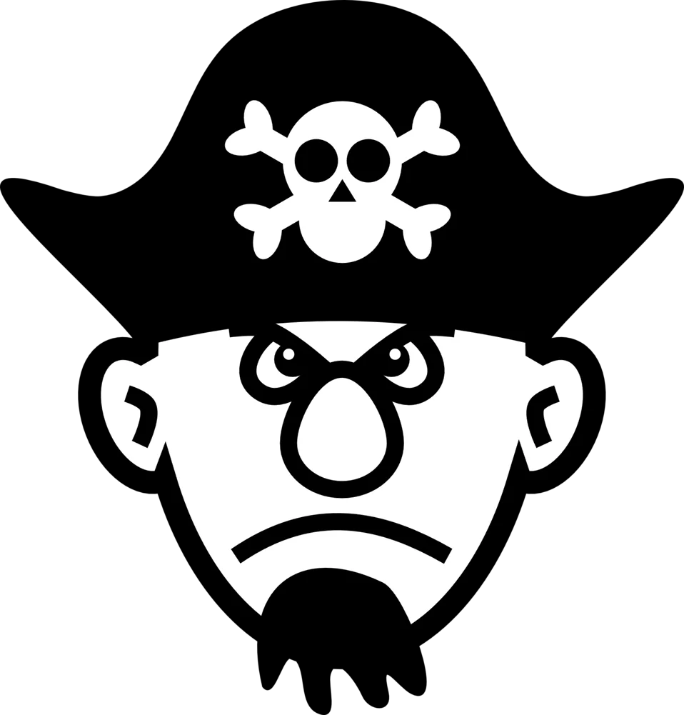 Monochrome Scowling Pirate Captain Skull and Crossbones Clipart Design